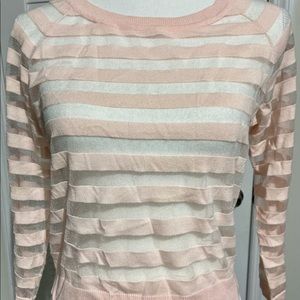 Fresh pink/peach colored Contemporary Style see through striped tunic